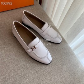 Hermes  Calf Leather Flat Heel Shoes For Women White