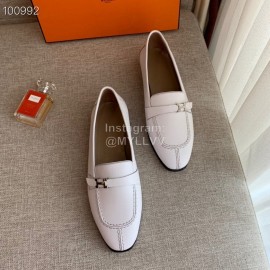 Hermes  Calf Leather Flat Heel Shoes For Women White