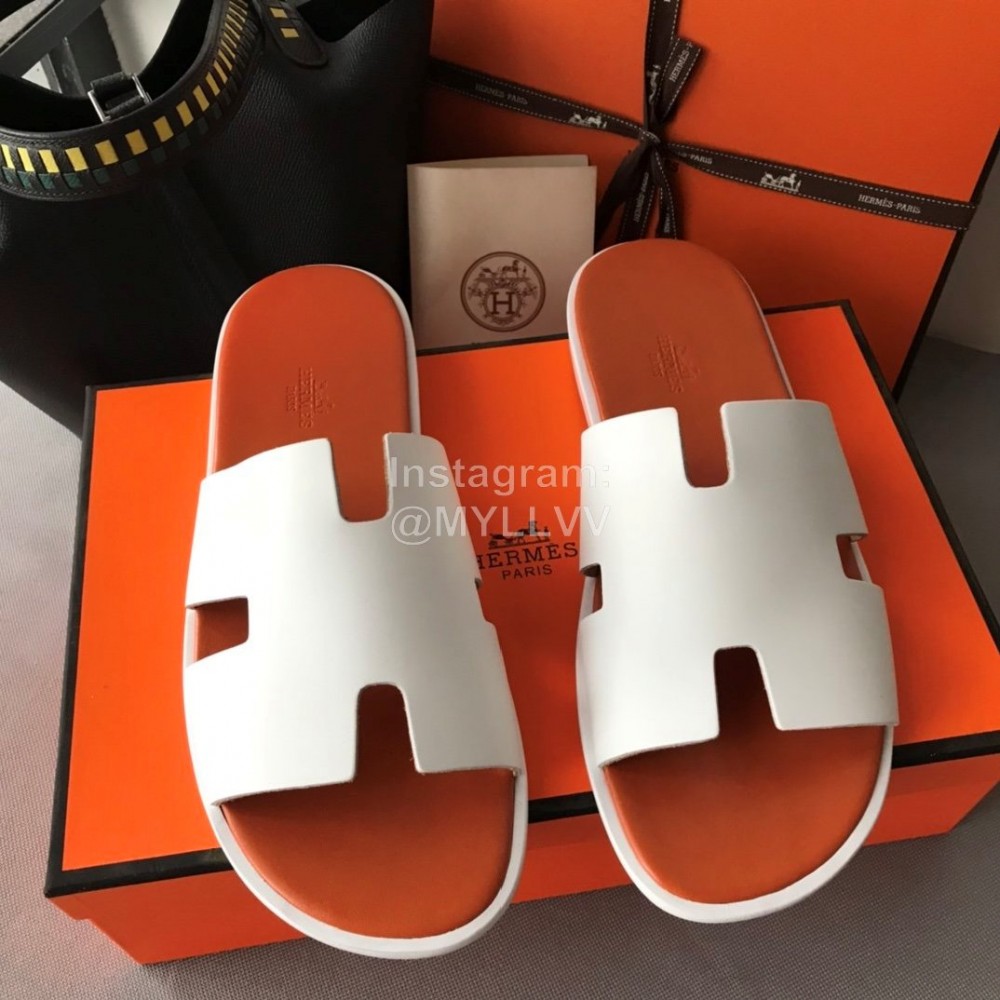 Hermes Summer Color Matching Slippers For Men White