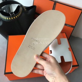 Hermes Summer Color Matching Slippers For Men White