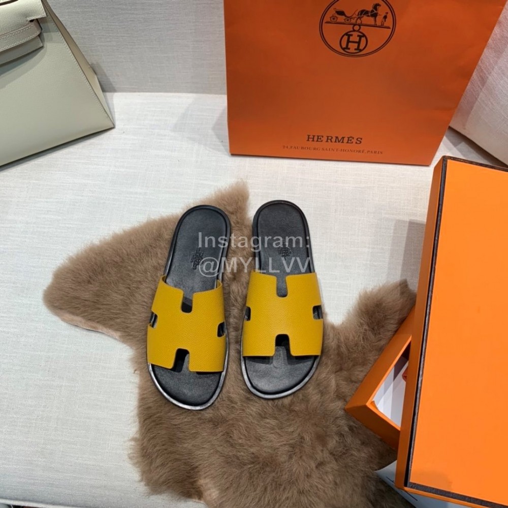 Hermes Summer Classic Flat Heel Slippers For Men Yellow