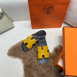 Hermes Summer Classic Flat Heel Slippers For Men Yellow