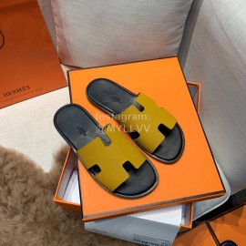 Hermes Summer Classic Flat Heel Slippers For Men Yellow