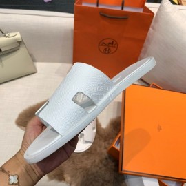 Hermes Summer Classic Flat Heel White Slippers For Men