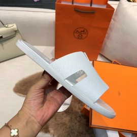 Hermes Summer Classic Flat Heel White Slippers For Men