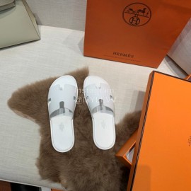 Hermes Summer Classic Flat Heel White Slippers For Men