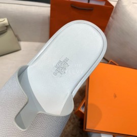Hermes Summer Classic Flat Heel White Slippers For Men
