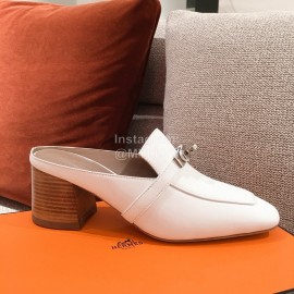 Hermes Autumn Winter Leather Muller High Heel Shoes White