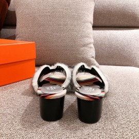 Hermes Autumn Winter Fashion Mink Hair Slippers Gray