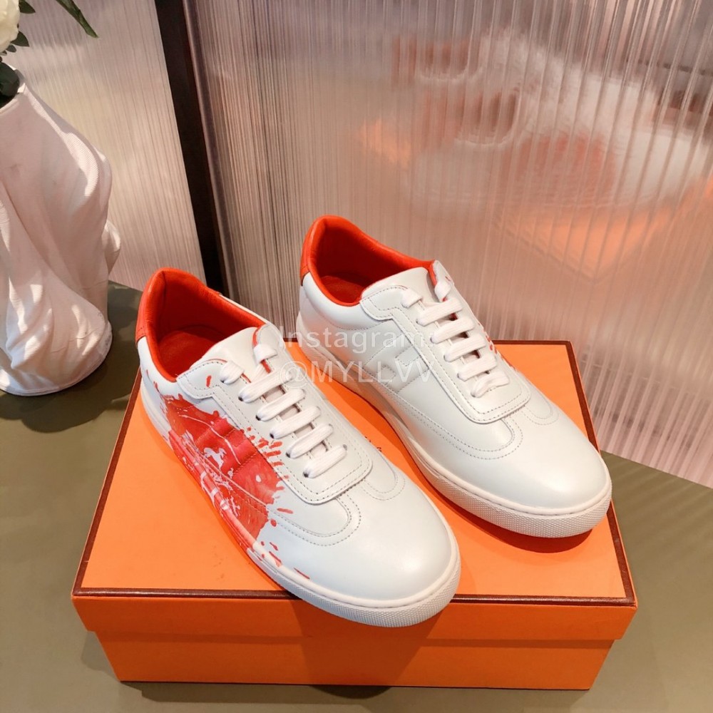 Hermes Leather Casual Lace Up Shoes For Men And Women Red
