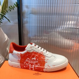 Hermes Leather Casual Lace Up Shoes For Men And Women Red