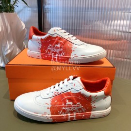 Hermes Leather Casual Lace Up Shoes For Men And Women Red