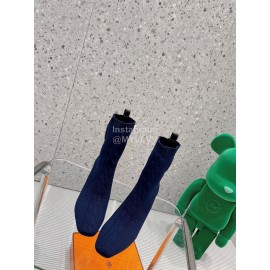 Hermes Autumn Thick High Heeled Socks Boots For Women Navy