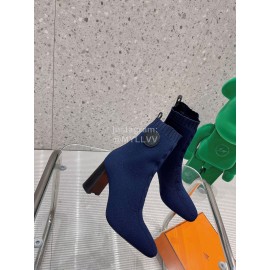 Hermes Autumn Thick High Heeled Socks Boots For Women Navy