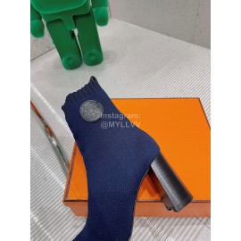 Hermes Autumn Thick High Heeled Socks Boots For Women Navy