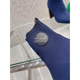 Hermes Autumn Thick High Heeled Socks Boots For Women Navy