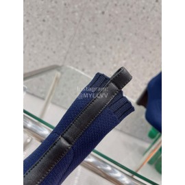Hermes Autumn Thick High Heeled Socks Boots For Women Navy