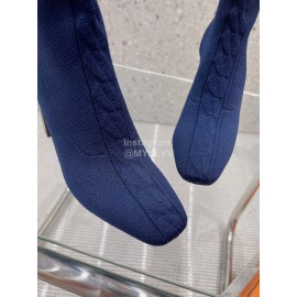 Hermes Autumn Thick High Heeled Socks Boots For Women Navy