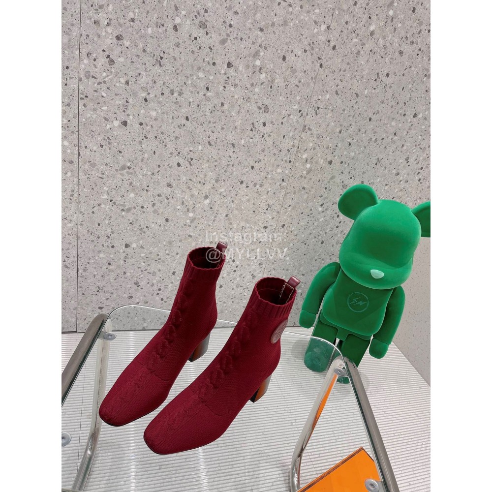 Hermes Autumn Thick High Heeled Socks Boots For Women Red