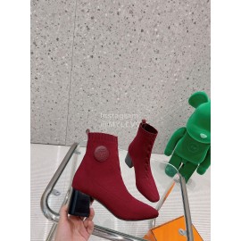 Hermes Autumn Thick High Heeled Socks Boots For Women Red