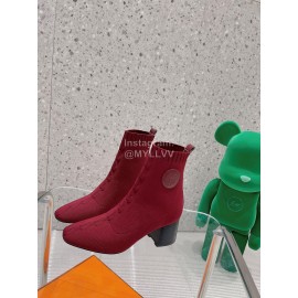Hermes Autumn Thick High Heeled Socks Boots For Women Red