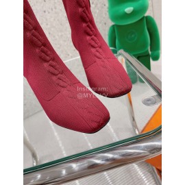 Hermes Autumn Thick High Heeled Socks Boots For Women Red
