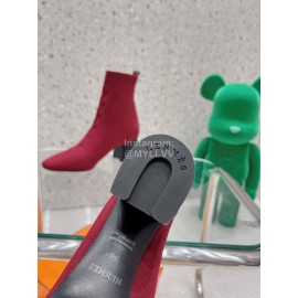 Hermes Autumn Thick High Heeled Socks Boots For Women Red