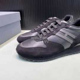 Hogan Black Calf Leather Casual Sneakers For Men