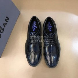 Hogan Carved Cowhide Lace Up Shoes For Men Black