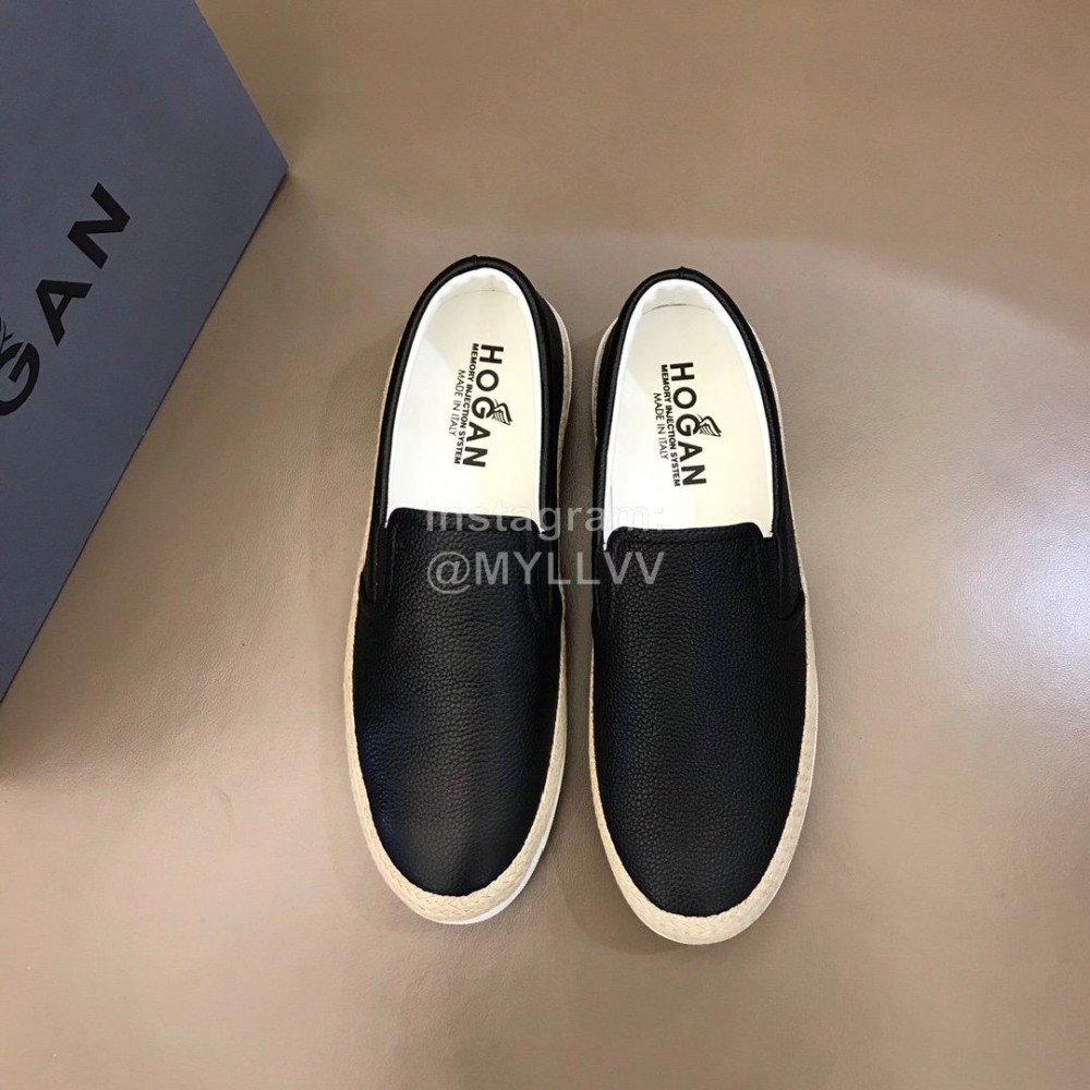 Hogan Lychee Pattern Cowhide Hemp Rope Sole Loafers For Men