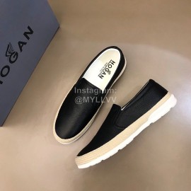 Hogan Lychee Pattern Cowhide Hemp Rope Sole Loafers For Men