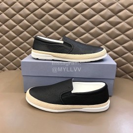 Hogan Lychee Pattern Cowhide Hemp Rope Sole Loafers For Men