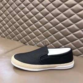 Hogan Lychee Pattern Cowhide Hemp Rope Sole Loafers For Men