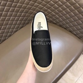 Hogan Lychee Pattern Cowhide Hemp Rope Sole Loafers For Men