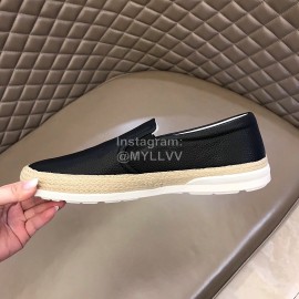 Hogan Lychee Pattern Cowhide Hemp Rope Sole Loafers For Men