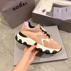 Hogan Fashion Winter Autumn Color Matching Thick Soled Sneakers For Women Pink