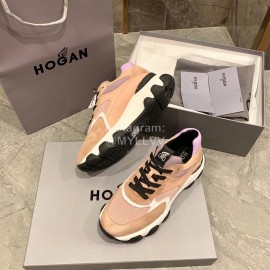 Hogan Fashion Winter Autumn Color Matching Thick Soled Sneakers For Women Pink