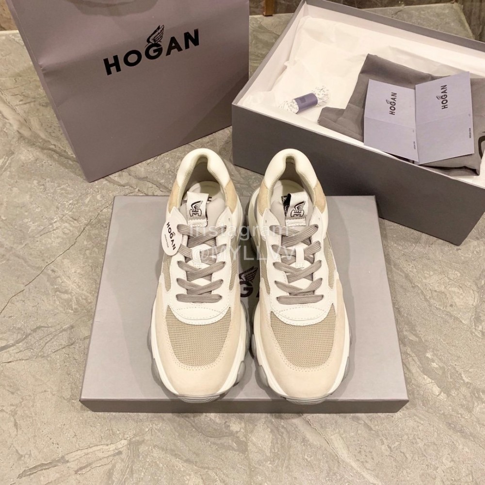 Hogan Fashion Winter Autumn Color Matching Thick Soled Sneakers For Women Beige