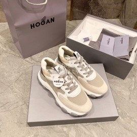 Hogan Fashion Winter Autumn Color Matching Thick Soled Sneakers For Women Beige