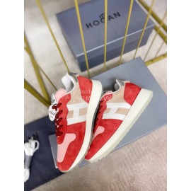 Hogan Fashion Cattle Leather Thick Soled Casual Shoes For Women Orange Red