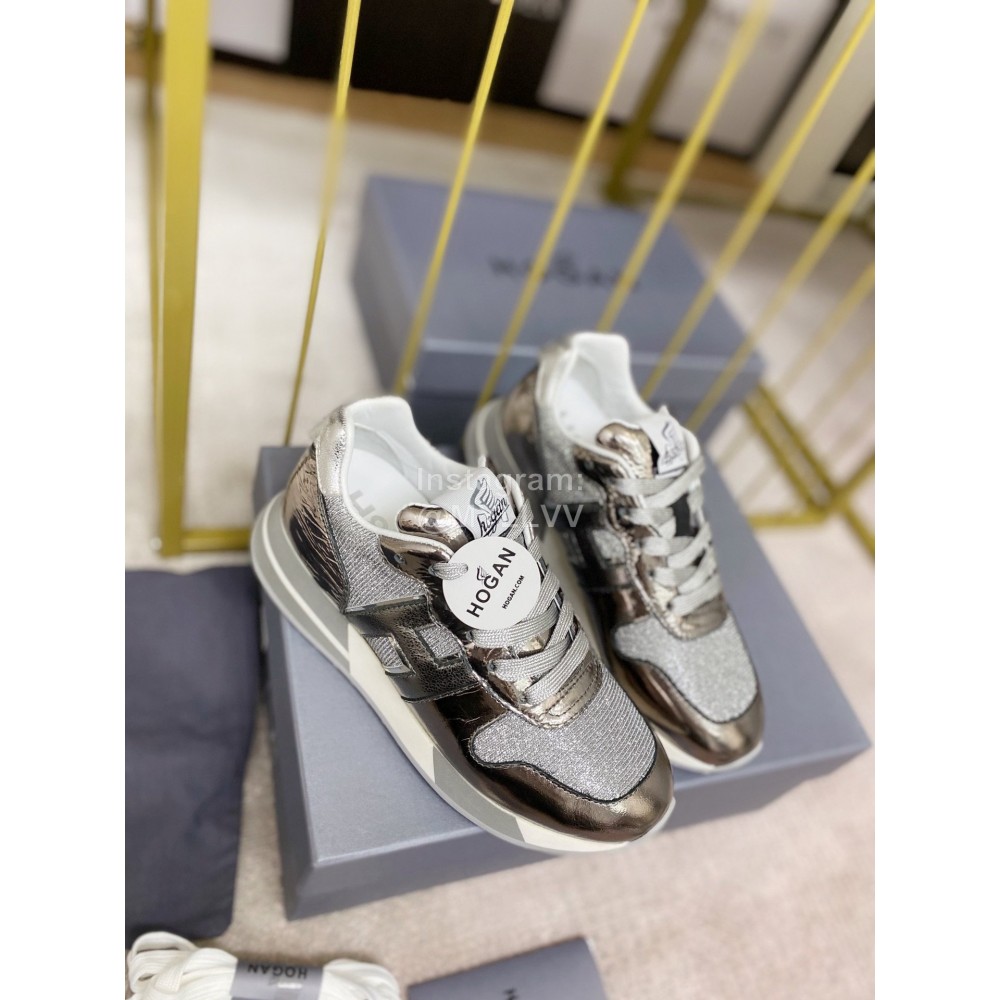 Hogan Fashion Cattle Leather Thick Soled Casual Shoes For Women Silver