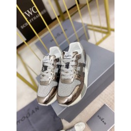 Hogan Fashion Cattle Leather Thick Soled Casual Shoes For Women Silver