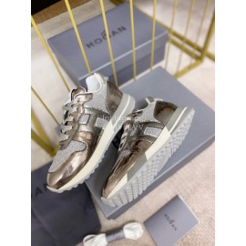 Hogan Fashion Cattle Leather Thick Soled Casual Shoes For Women Silver