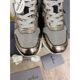 Hogan Fashion Cattle Leather Thick Soled Casual Shoes For Women Silver