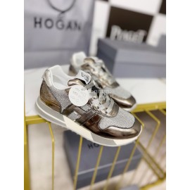 Hogan Fashion Cattle Leather Thick Soled Casual Shoes For Women Silver