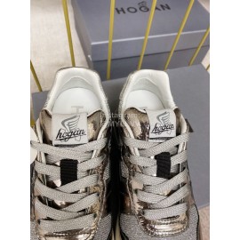 Hogan Fashion Cattle Leather Thick Soled Casual Shoes For Women Silver