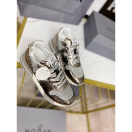 Hogan Fashion Cattle Leather Thick Soled Casual Shoes For Women Silver