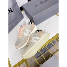 Hogan Fashion Cattle Leather Thick Soled Casual Shoes For Women Pink