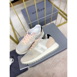 Hogan Fashion Cattle Leather Thick Soled Casual Shoes For Women Pink