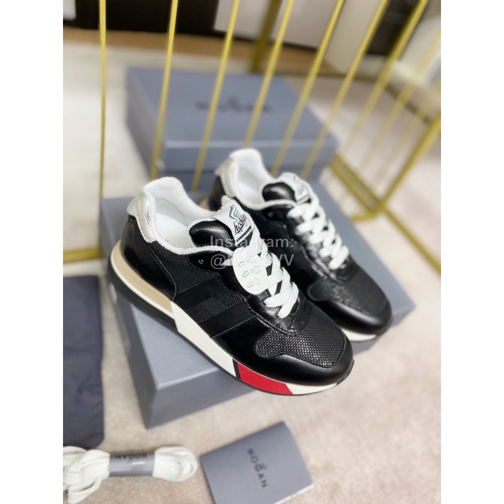 Hogan Fashion Cattle Leather Thick Soled Casual Shoes For Women Black